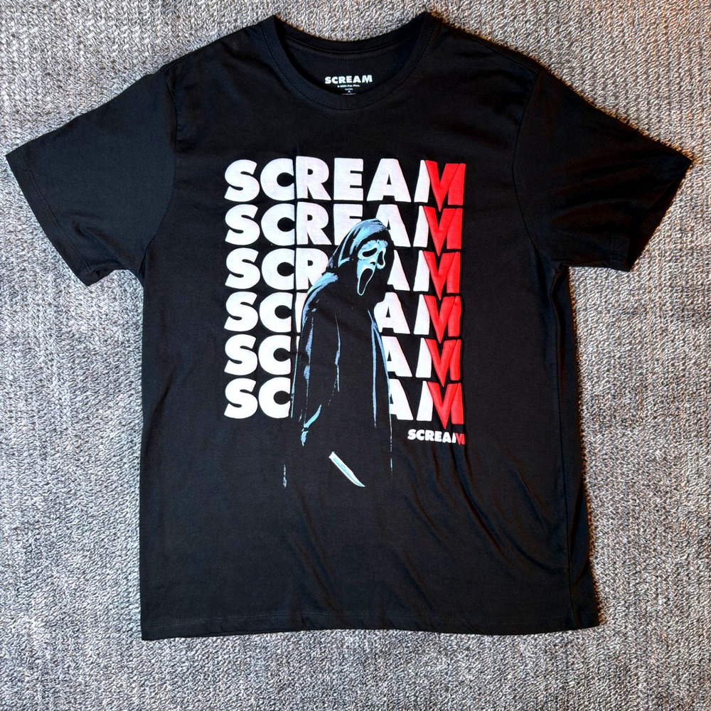 Scream VI Ghostface Graphic T-Shirt Mens XL Black Puff Print Horror Movie Tee